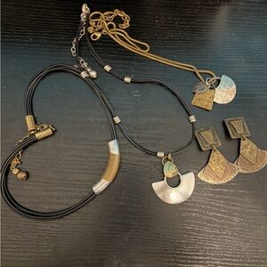 Marjorie Baer San Francisco 3 necklace & 1 clip on earring lot mixed metal boho